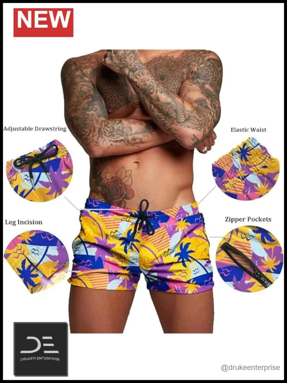Men's Swim Trunk Quick Dry Mesh Lining Zipper Pockets Board Shorts